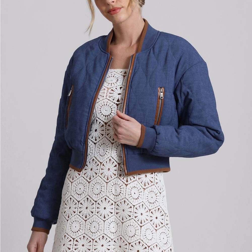 7 FOR ALL‎ MANKIND QUILTED CHAMBRAY CROPPED BOMBER JACKET